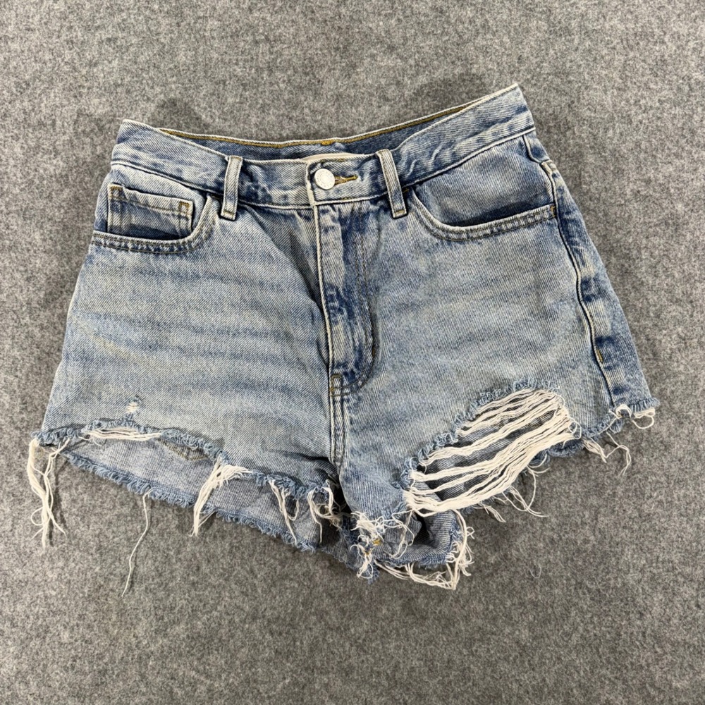 PacSun Vintage High Rise Distressed Denim Shorts Light Wash Blue Size 25